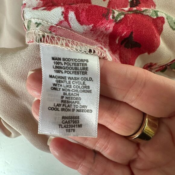 NWT Leith Pink Adobe Taupe Pink Red Floral Print Bell Sleeve Ruffle Wrap Top S - Picture 13 of 14